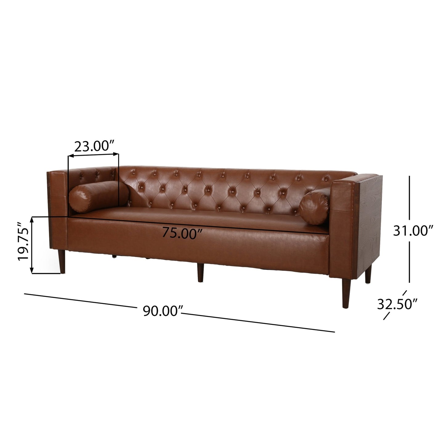 Contemporary 3 - Seater Sofa with Tufted Design in Light Brown PU and Wood Accents - 1st Choice Furniture Direct