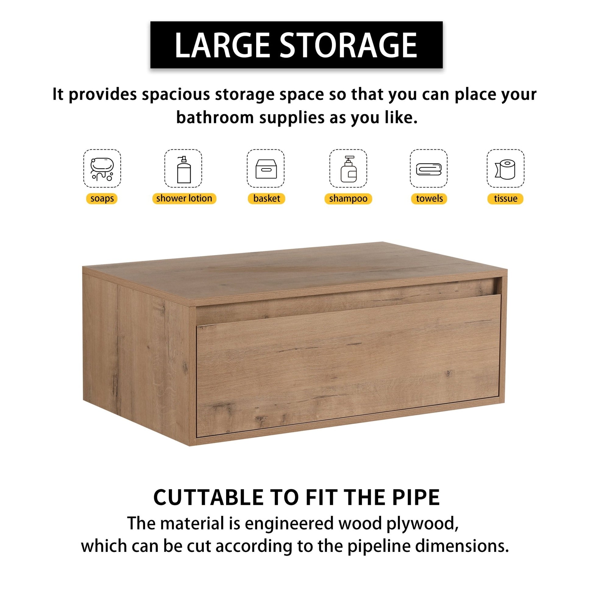 Contemporary 30' Bathroom Cabinet with Soft Close Drawer in Imitative Oak Finish - Excluding Sink - 1st Choice Furniture Direct