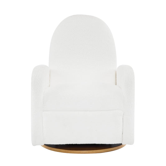 Contemporary 360 Swivel and Glider Recliner Chair in Beige Boucle with Solid Wood Base - 1st Choice Furniture Direct