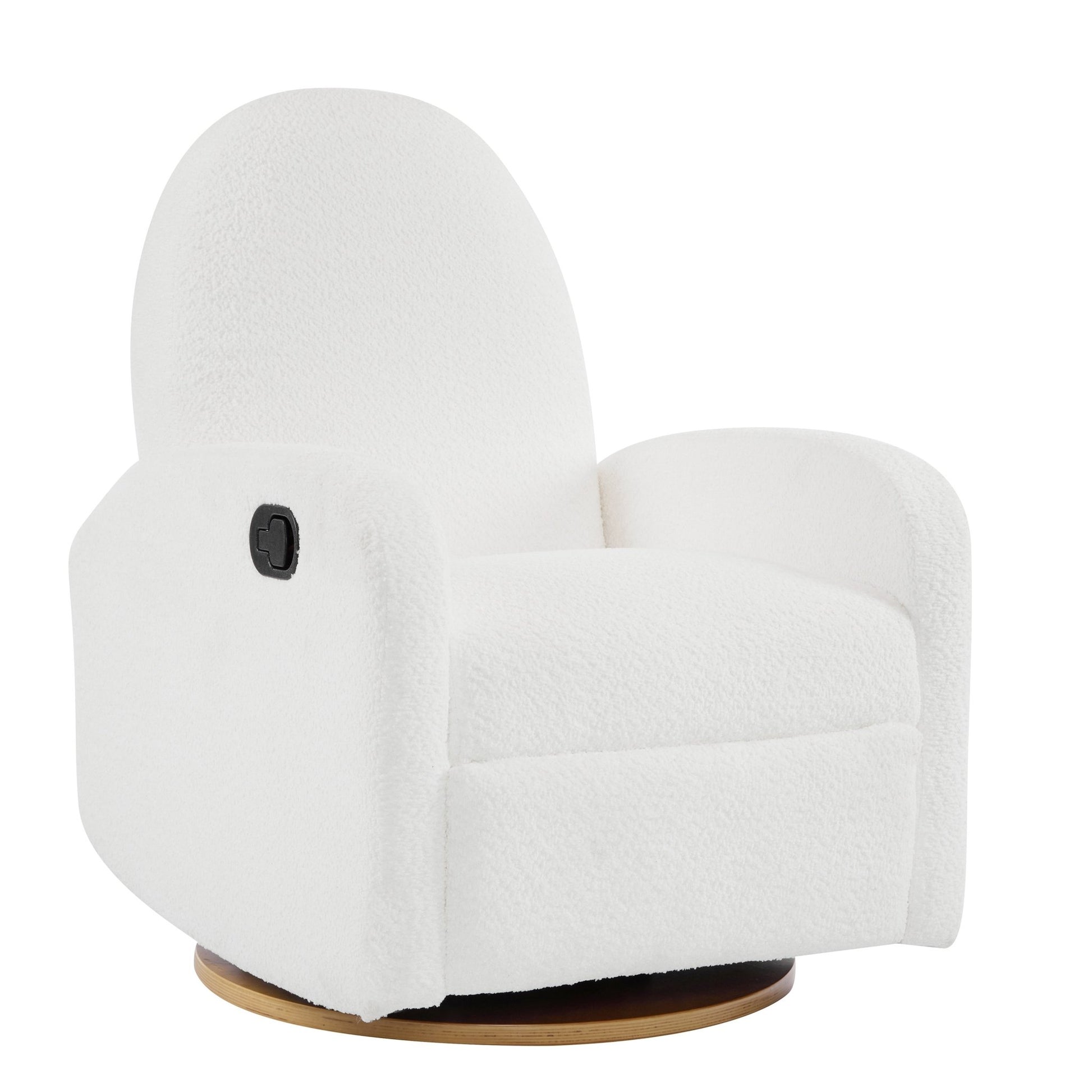 Contemporary 360 Swivel and Glider Recliner Chair in Beige Boucle with Solid Wood Base - 1st Choice Furniture Direct