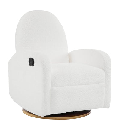 Contemporary 360 Swivel and Glider Recliner Chair in Beige Boucle with Solid Wood Base - 1st Choice Furniture Direct