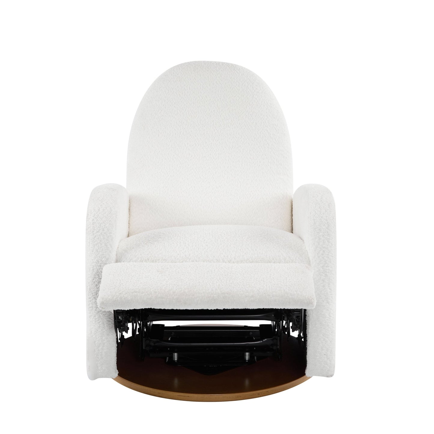 Contemporary 360 Swivel and Glider Recliner Chair in Beige Boucle with Solid Wood Base - 1st Choice Furniture Direct