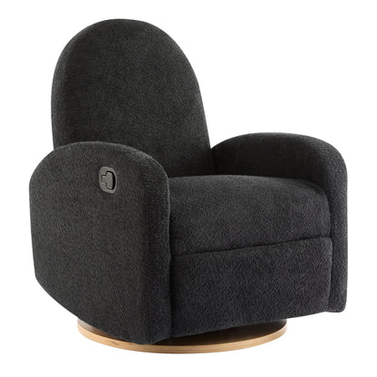 Contemporary 360 Swivel and Glider Recliner Chair in Black Boucle with Solid Wood Base - 1st Choice Furniture Direct