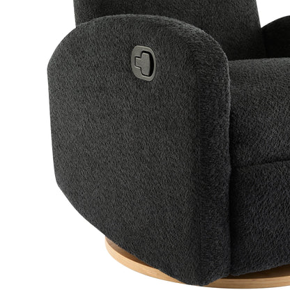 Contemporary 360 Swivel and Glider Recliner Chair in Black Boucle with Solid Wood Base - 1st Choice Furniture Direct