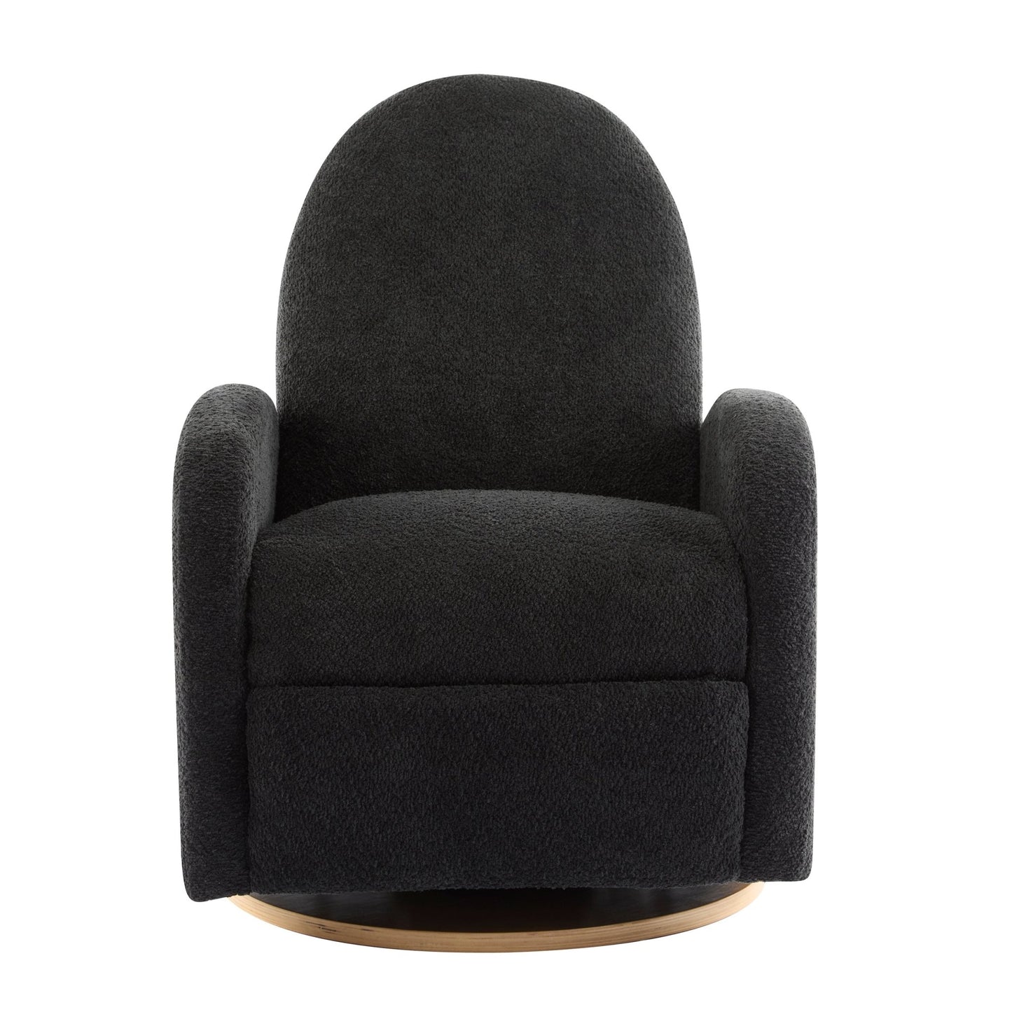 Contemporary 360 Swivel and Glider Recliner Chair in Black Boucle with Solid Wood Base - 1st Choice Furniture Direct