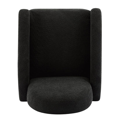 Contemporary 360 Swivel and Glider Recliner Chair in Black Boucle with Solid Wood Base - 1st Choice Furniture Direct