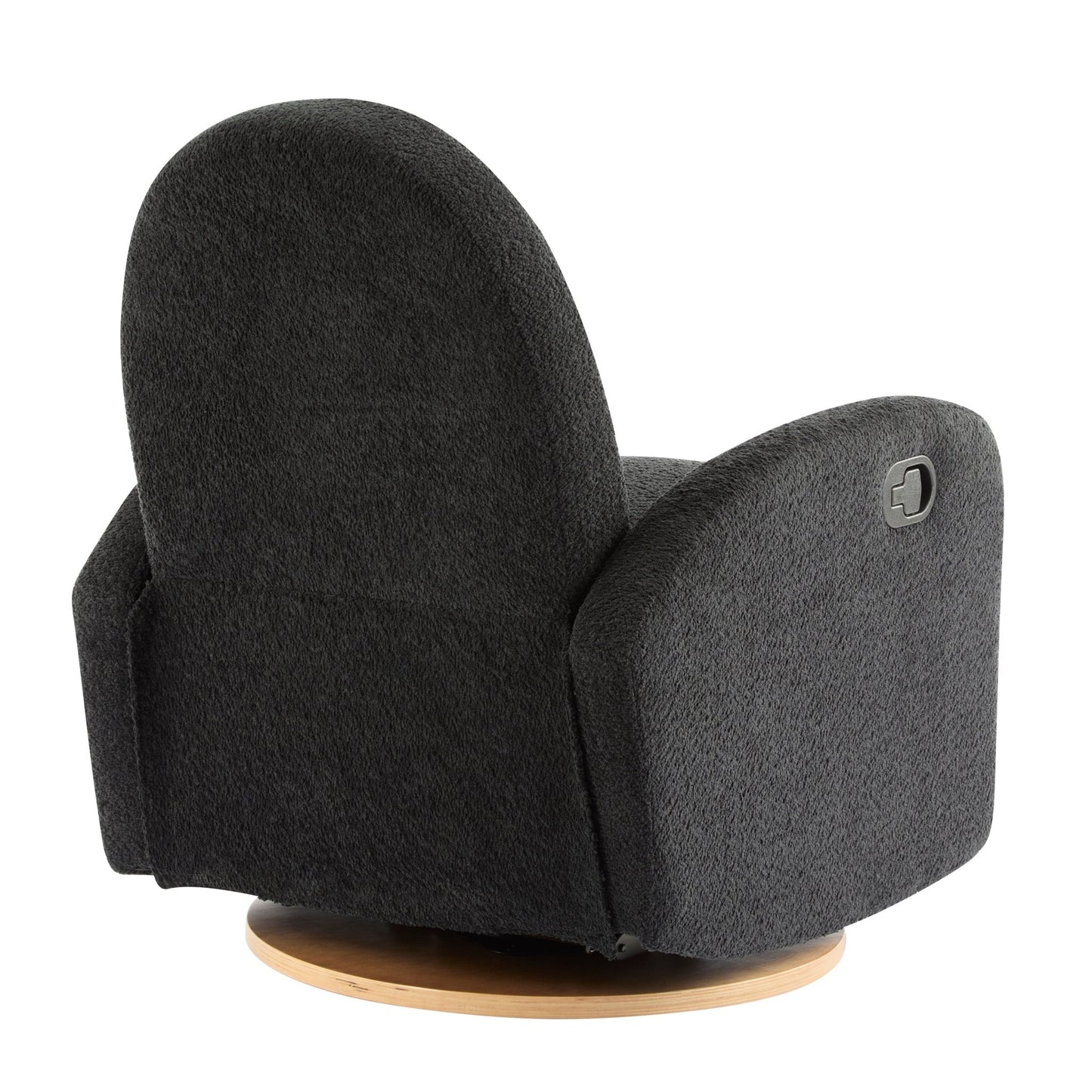 Contemporary 360 Swivel and Glider Recliner Chair in Black Boucle with Solid Wood Base - 1st Choice Furniture Direct