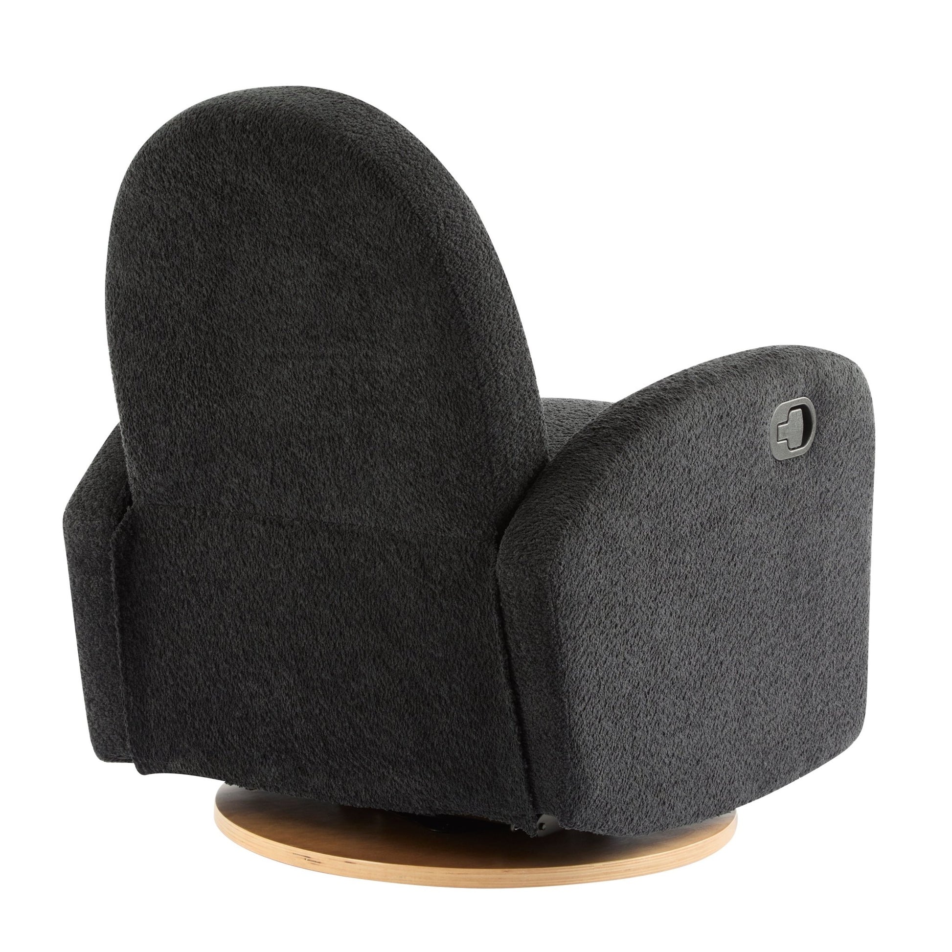 Contemporary 360 Swivel and Glider Recliner Chair in Black Boucle with Solid Wood Base - 1st Choice Furniture Direct