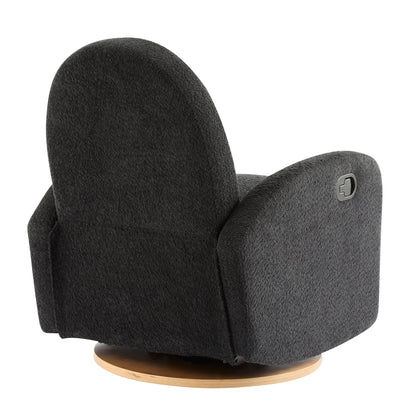 Contemporary 360 Swivel and Glider Recliner Chair in Black Boucle with Solid Wood Base - 1st Choice Furniture Direct
