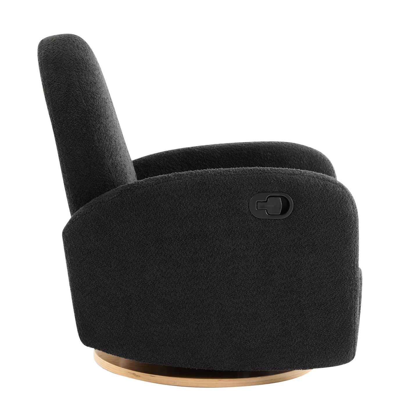 Contemporary 360 Swivel and Glider Recliner Chair in Black Boucle with Solid Wood Base - 1st Choice Furniture Direct