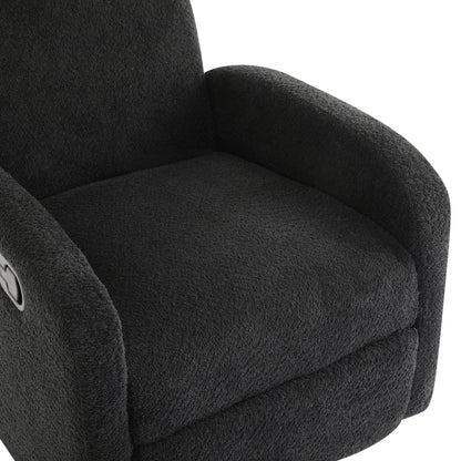 Contemporary 360 Swivel and Glider Recliner Chair in Black Boucle with Solid Wood Base - 1st Choice Furniture Direct
