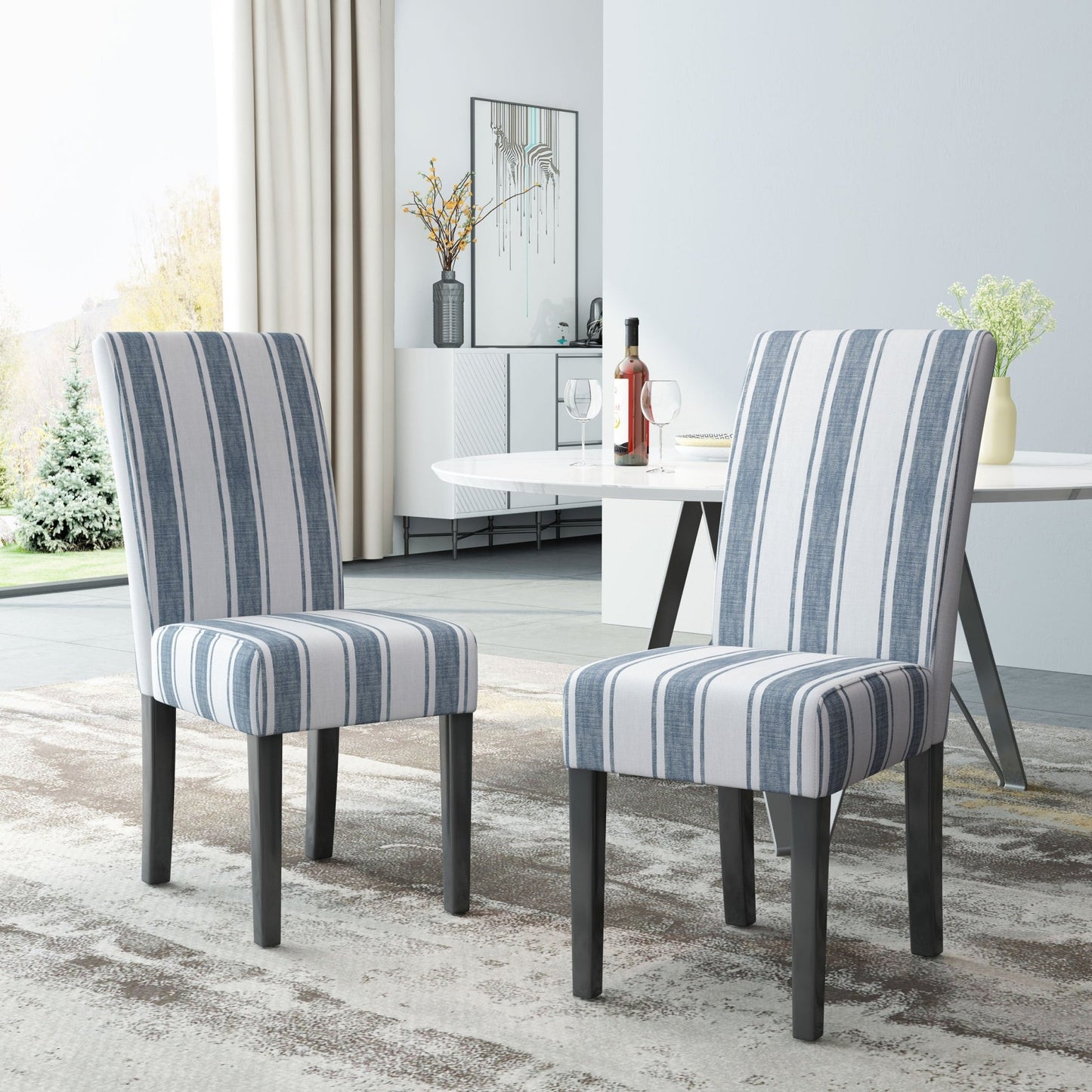 Contemporary Blue Upholstered Dining Chair Set of 2 - 1st Choice Furniture Direct