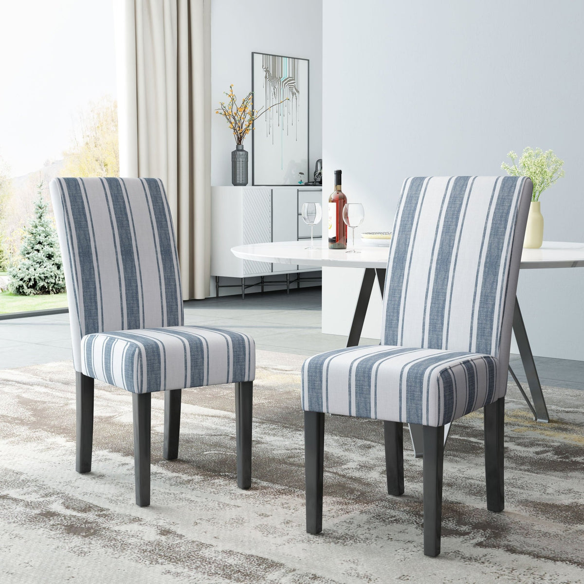 Contemporary Blue Upholstered Dining Chair Set of 2 - 1st Choice Furniture Direct