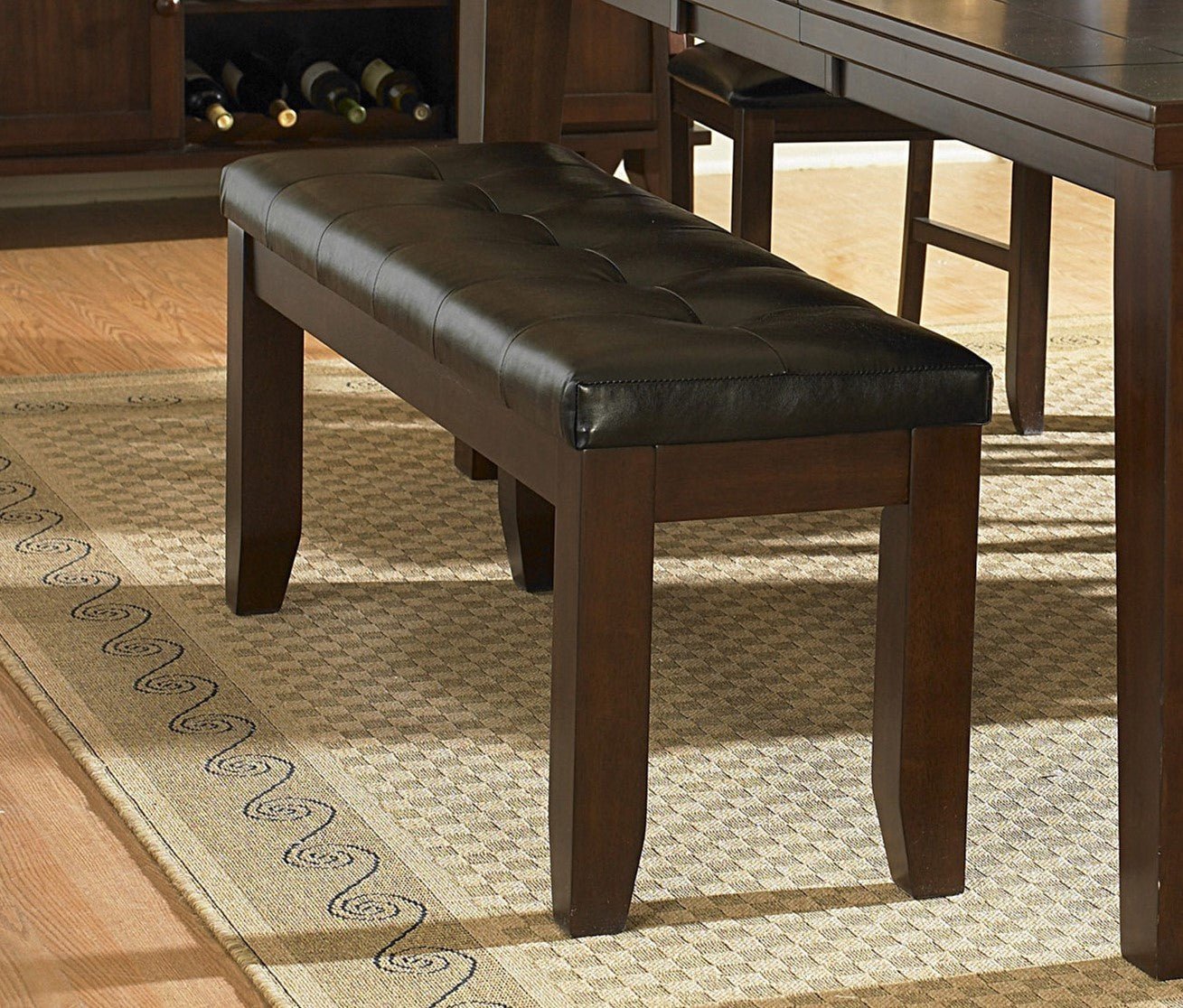 Contemporary Dining Bench with Faux Leather Seat – Dark Oak Wood Bench - 1st Choice Furniture Direct