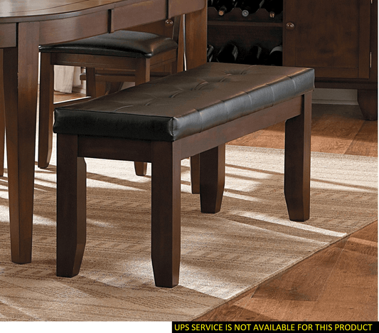 Contemporary Dining Bench with Faux Leather Seat – Dark Oak Wood Bench - 1st Choice Furniture Direct