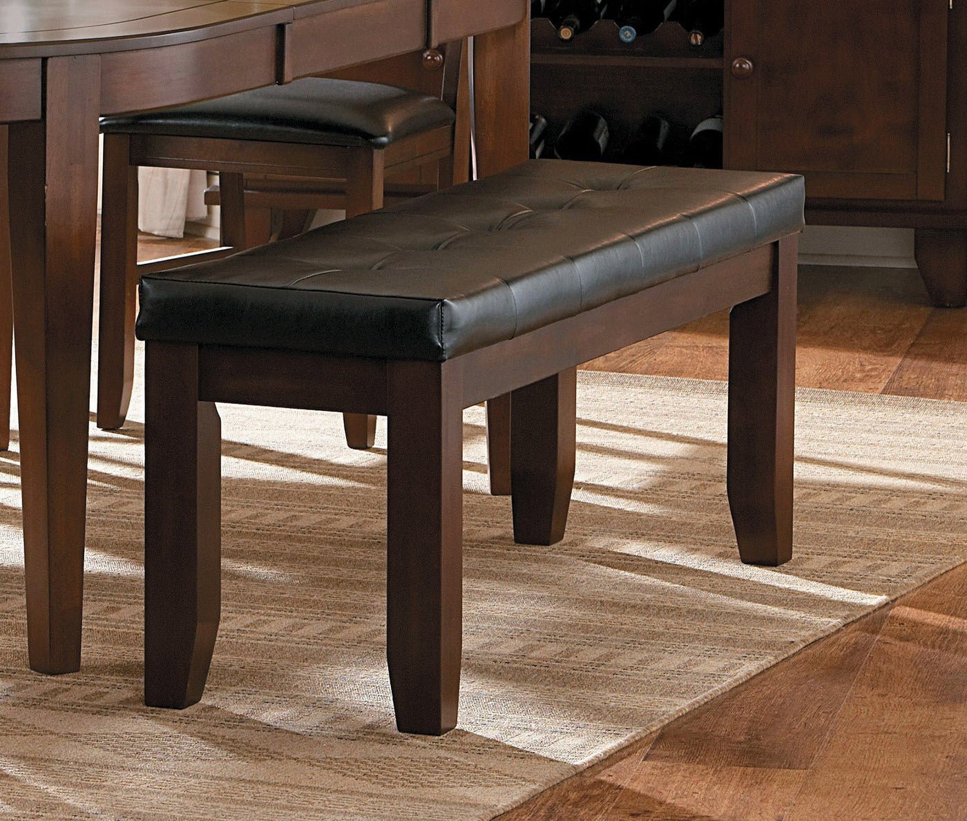 Contemporary Dining Bench with Faux Leather Seat – Dark Oak Wood Bench - 1st Choice Furniture Direct