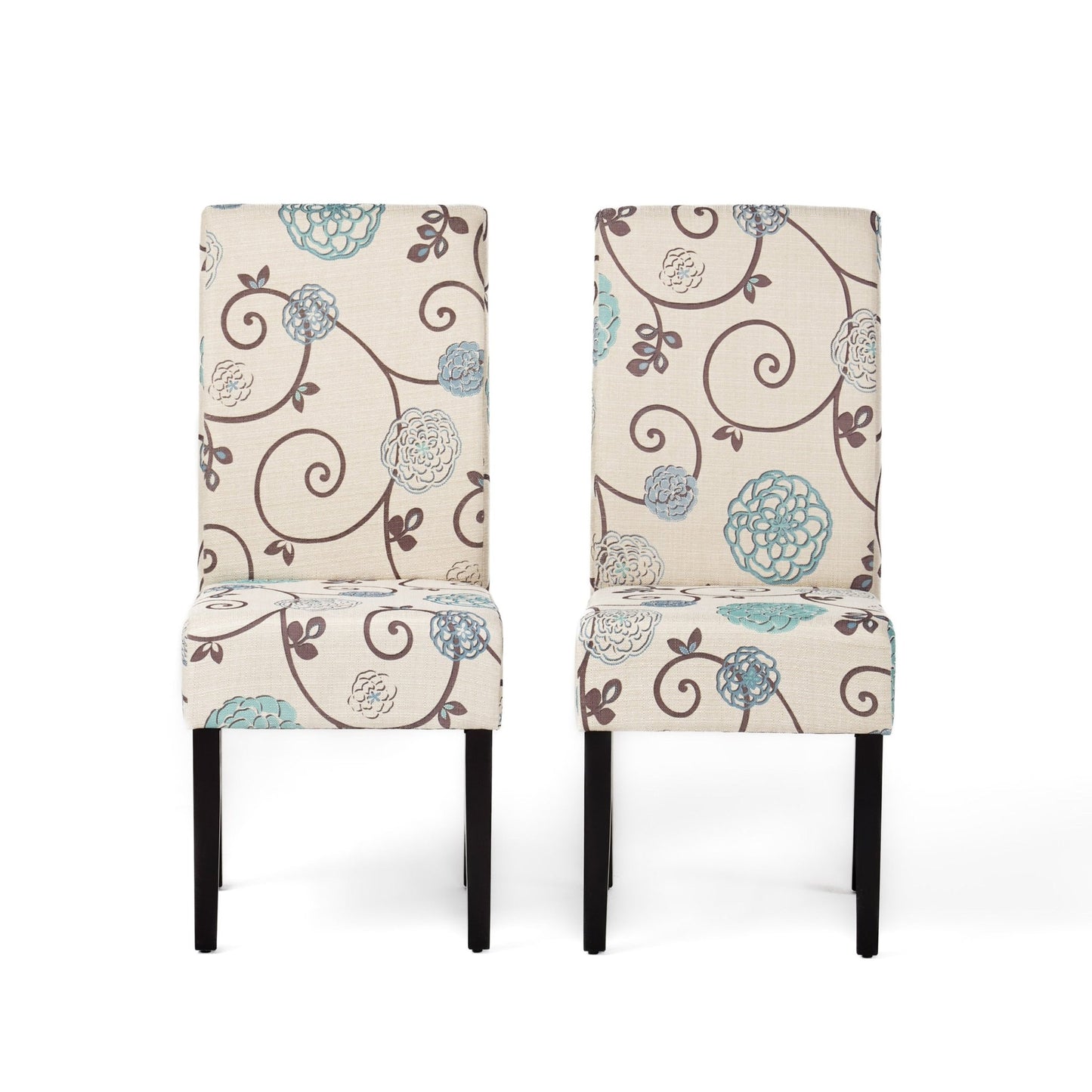 Contemporary Dining Chair Set of 2 | White & Blue Fabric Chairs with Rubberwood Legs - 1st Choice Furniture Direct