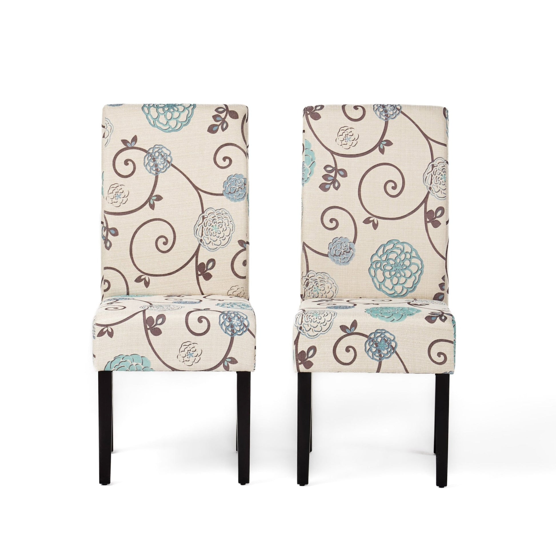 Contemporary Dining Chair Set of 2 | White & Blue Fabric Chairs with Rubberwood Legs - 1st Choice Furniture Direct