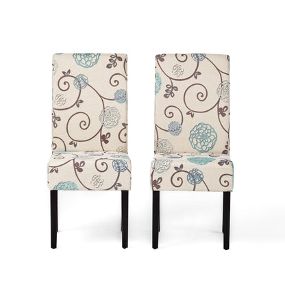 Contemporary Dining Chair Set of 2 | White & Blue Fabric Chairs with Rubberwood Legs - 1st Choice Furniture Direct