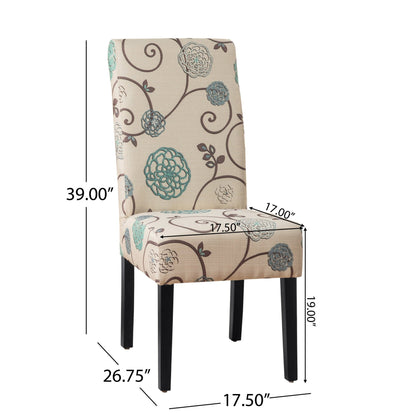 Contemporary Dining Chair Set of 2 | White & Blue Fabric Chairs with Rubberwood Legs - 1st Choice Furniture Direct