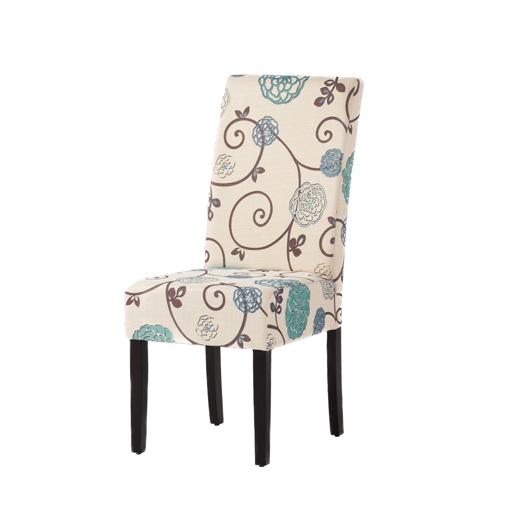 Contemporary Dining Chair Set of 2 | White & Blue Fabric Chairs with Rubberwood Legs - 1st Choice Furniture Direct