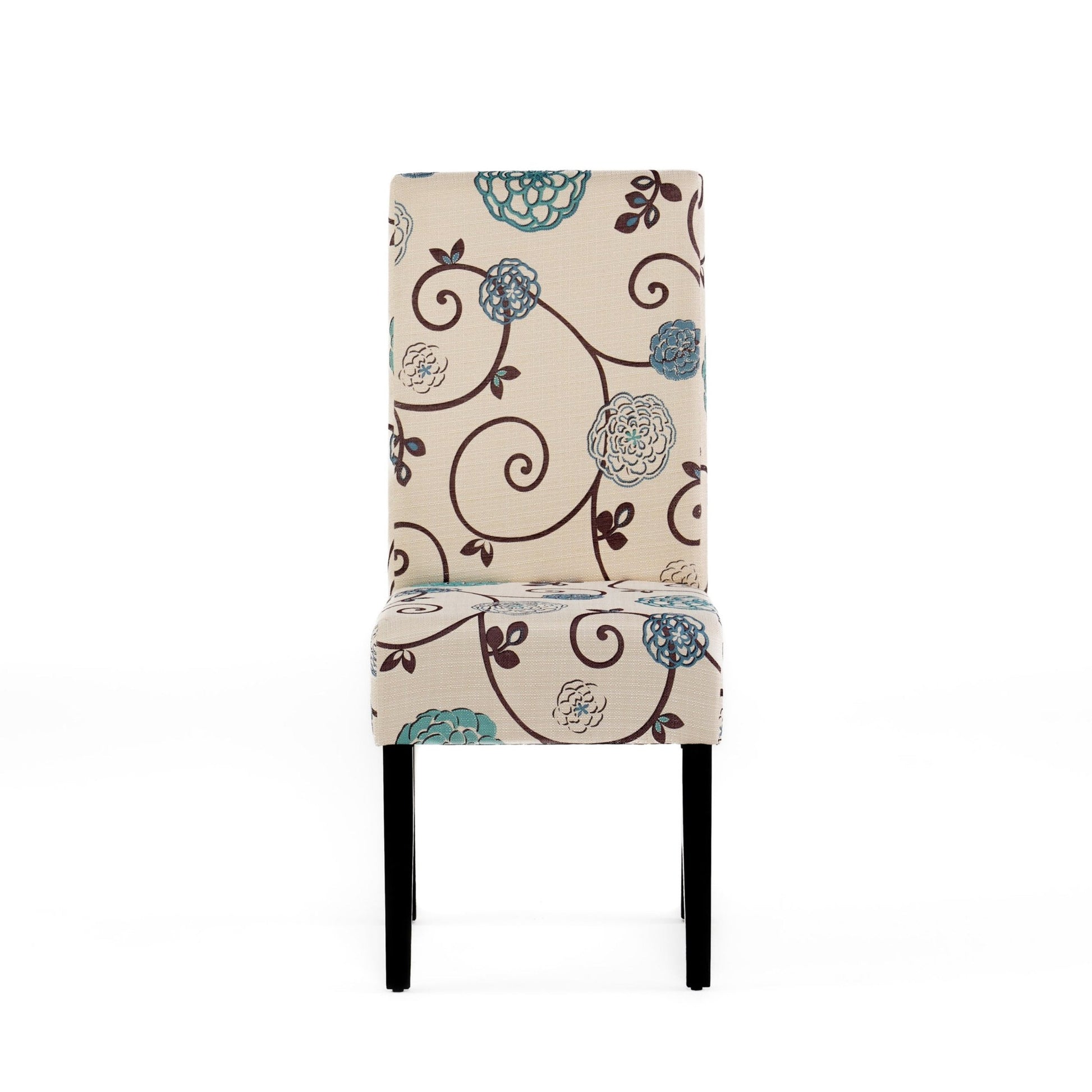Contemporary Dining Chair Set of 2 | White & Blue Fabric Chairs with Rubberwood Legs - 1st Choice Furniture Direct