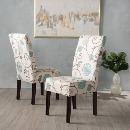 Contemporary Dining Chair Set of 2 | White & Blue Fabric Chairs with Rubberwood Legs - 1st Choice Furniture Direct