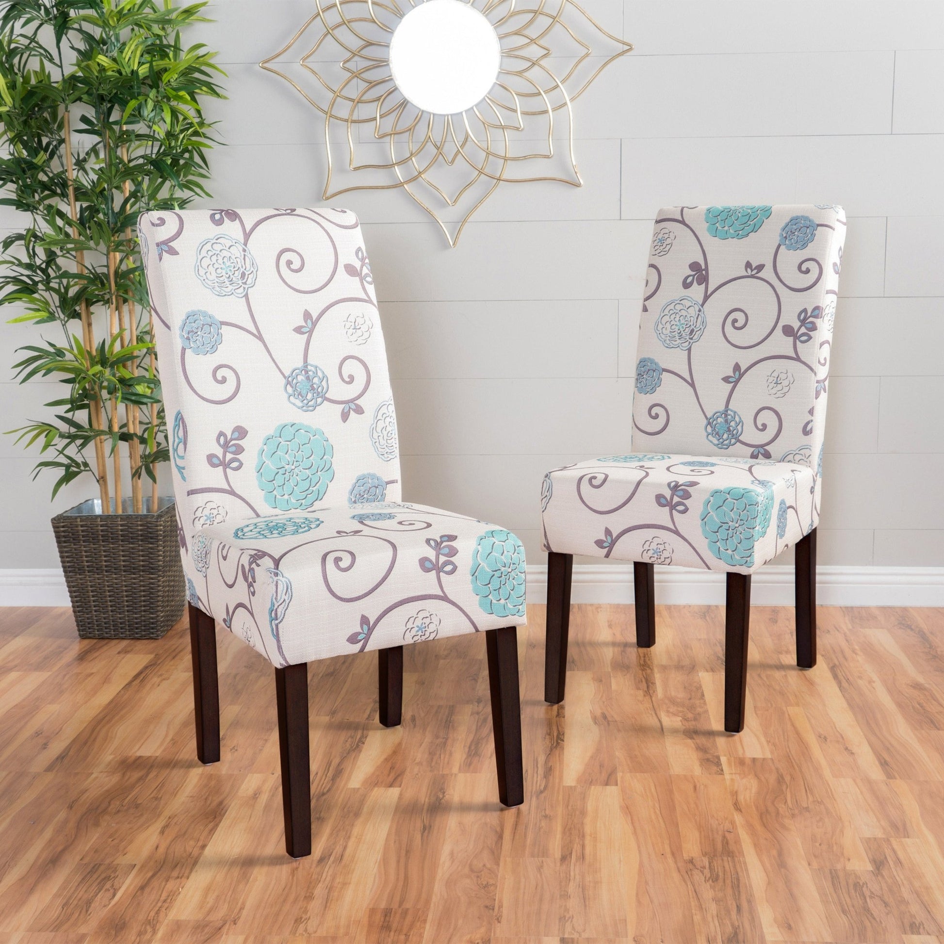 Contemporary Dining Chair Set with Rubberwood Legs in White and Blue Fabric - 1st Choice Furniture Direct
