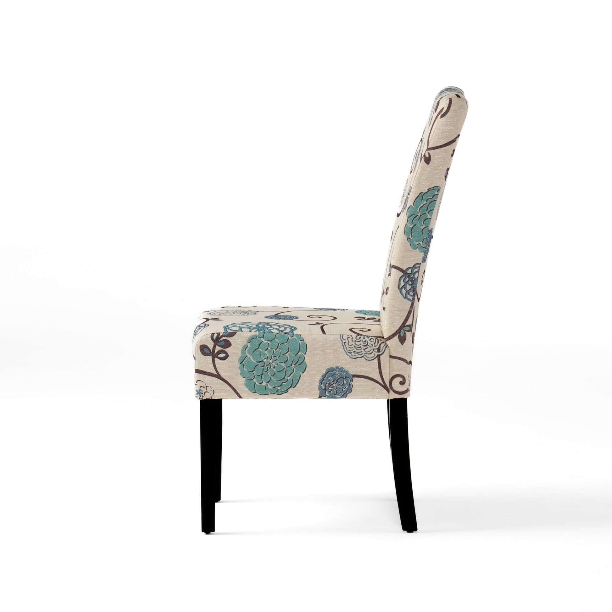 Contemporary Dining Chair Set with Rubberwood Legs in White and Blue Fabric - 1st Choice Furniture Direct