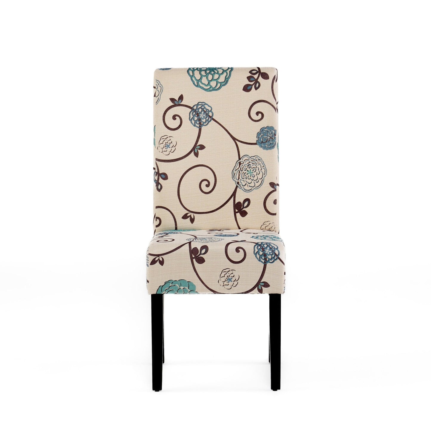 Contemporary Dining Chair Set with Rubberwood Legs in White and Blue Fabric - 1st Choice Furniture Direct