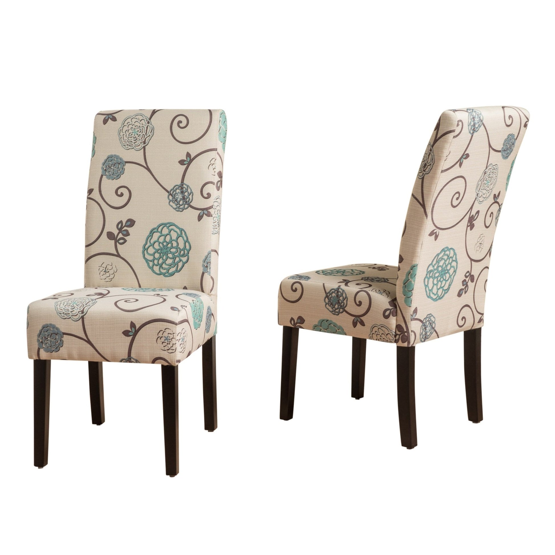 Contemporary Dining Chair Set with Rubberwood Legs in White and Blue Fabric - 1st Choice Furniture Direct