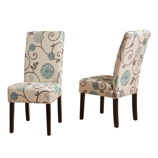 Contemporary Dining Chair Set with Rubberwood Legs in White and Blue Fabric - 1st Choice Furniture Direct
