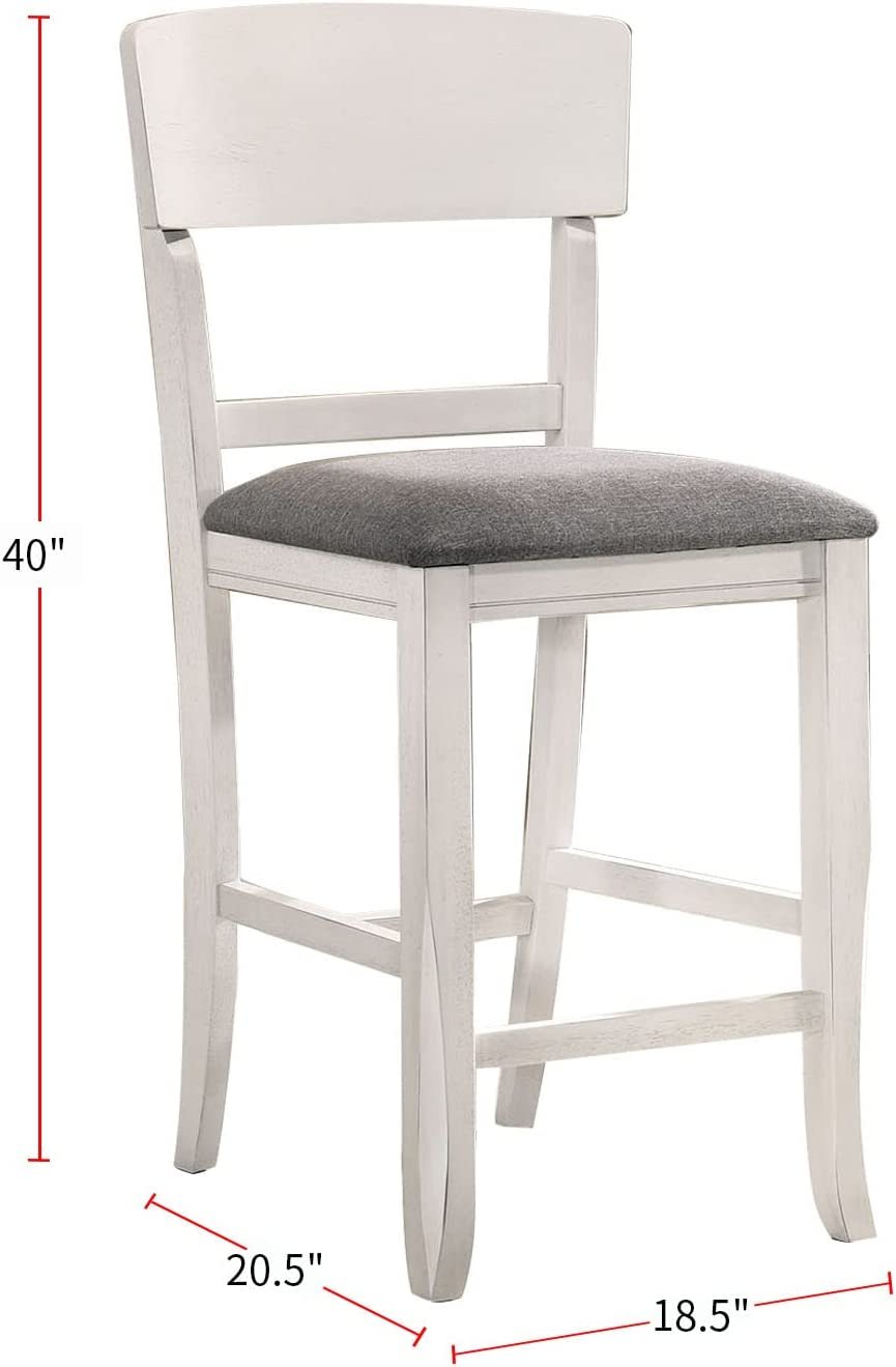 Contemporary Dining Room Counter Height Chairs Set of 2 Chairs only White Solid wood Gray Padded Fabric Seat - 1st Choice Furniture Direct