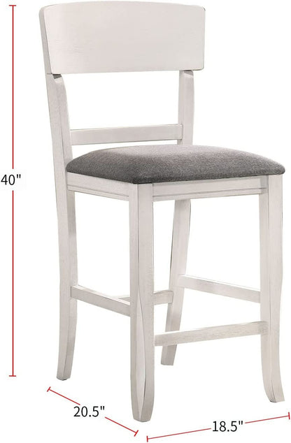 Contemporary Dining Room Counter Height Chairs Set of 2 Chairs only White Solid wood Gray Padded Fabric Seat - 1st Choice Furniture Direct