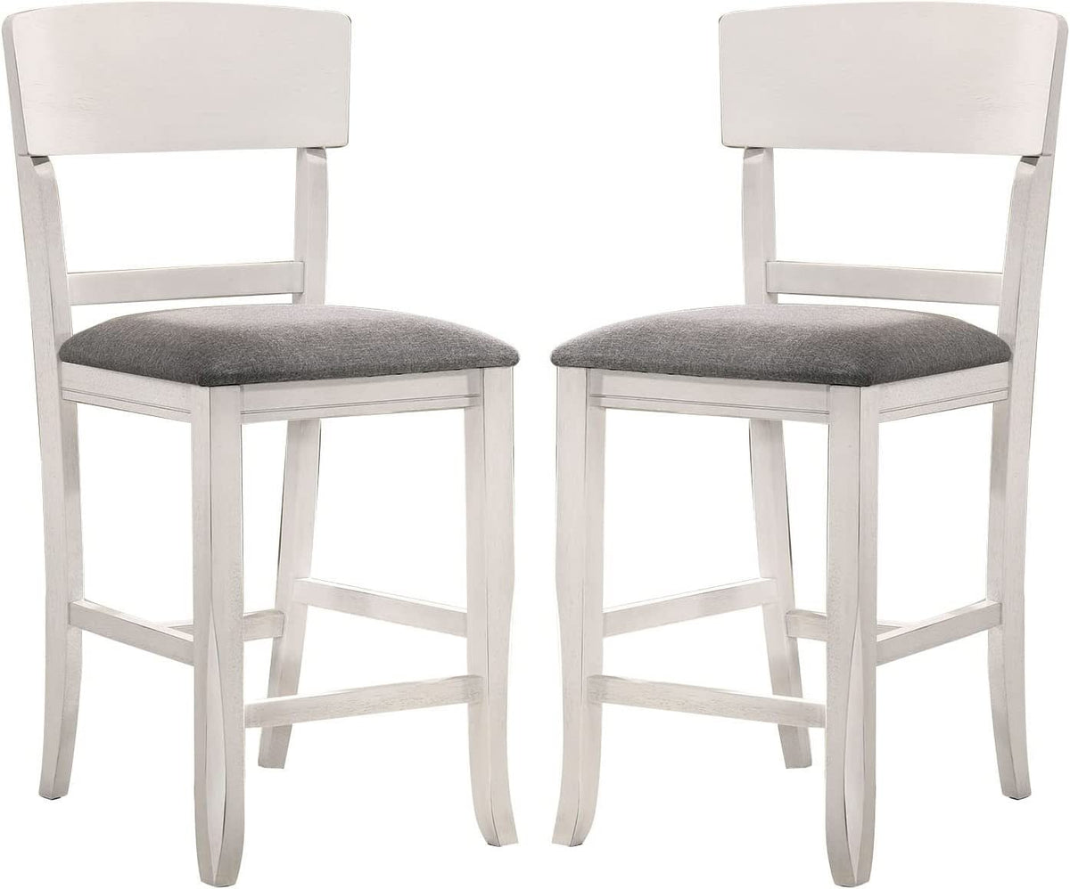 Contemporary Dining Room Counter Height Chairs Set of 2 Chairs only White Solid wood Gray Padded Fabric Seat - 1st Choice Furniture Direct