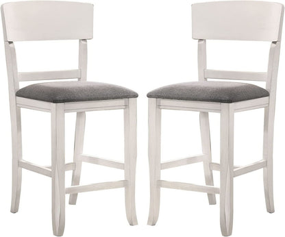 Contemporary Dining Room Counter Height Chairs Set of 2 Chairs only White Solid wood Gray Padded Fabric Seat - 1st Choice Furniture Direct
