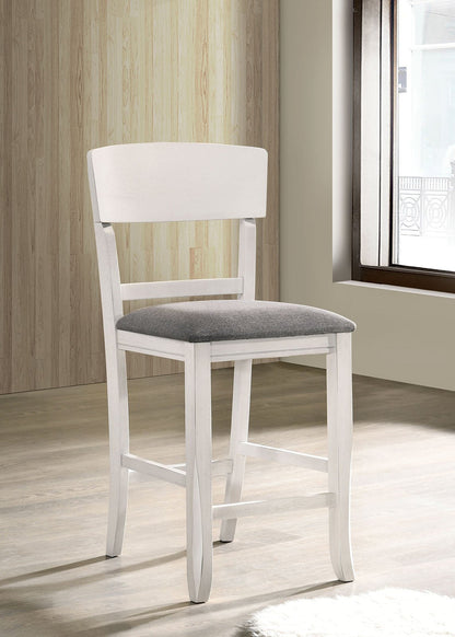 Contemporary Dining Room Counter Height Chairs Set of 2 Chairs only White Solid wood Gray Padded Fabric Seat - 1st Choice Furniture Direct