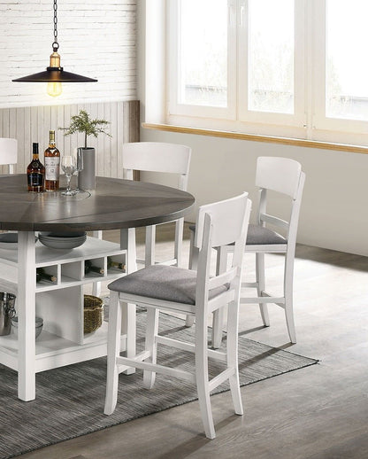 Contemporary Dining Room Counter Height Chairs Set of 2 Chairs only White Solid wood Gray Padded Fabric Seat - 1st Choice Furniture Direct