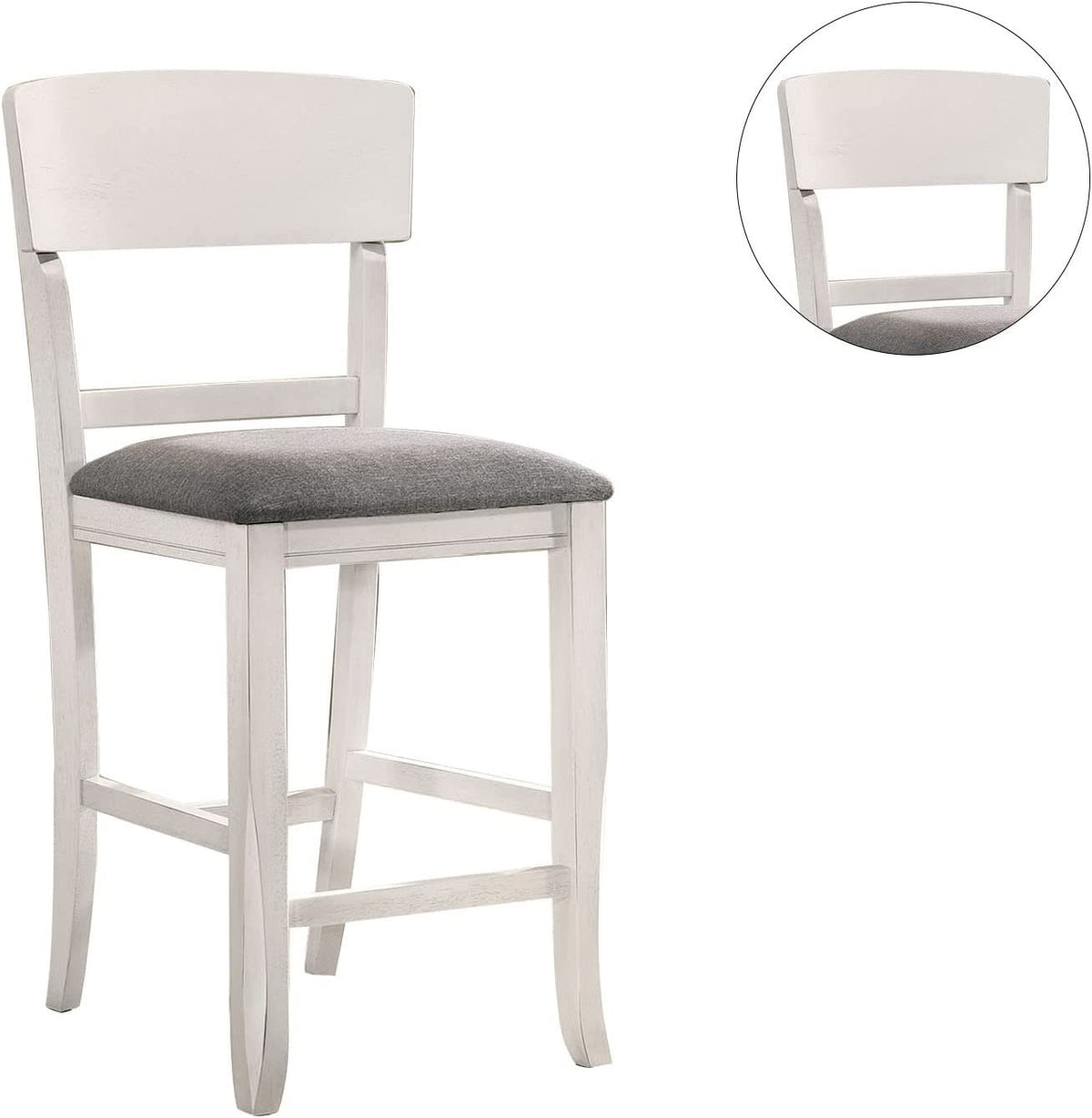 Contemporary Dining Room Counter Height Chairs Set of 2 Chairs only White Solid wood Gray Padded Fabric Seat - 1st Choice Furniture Direct