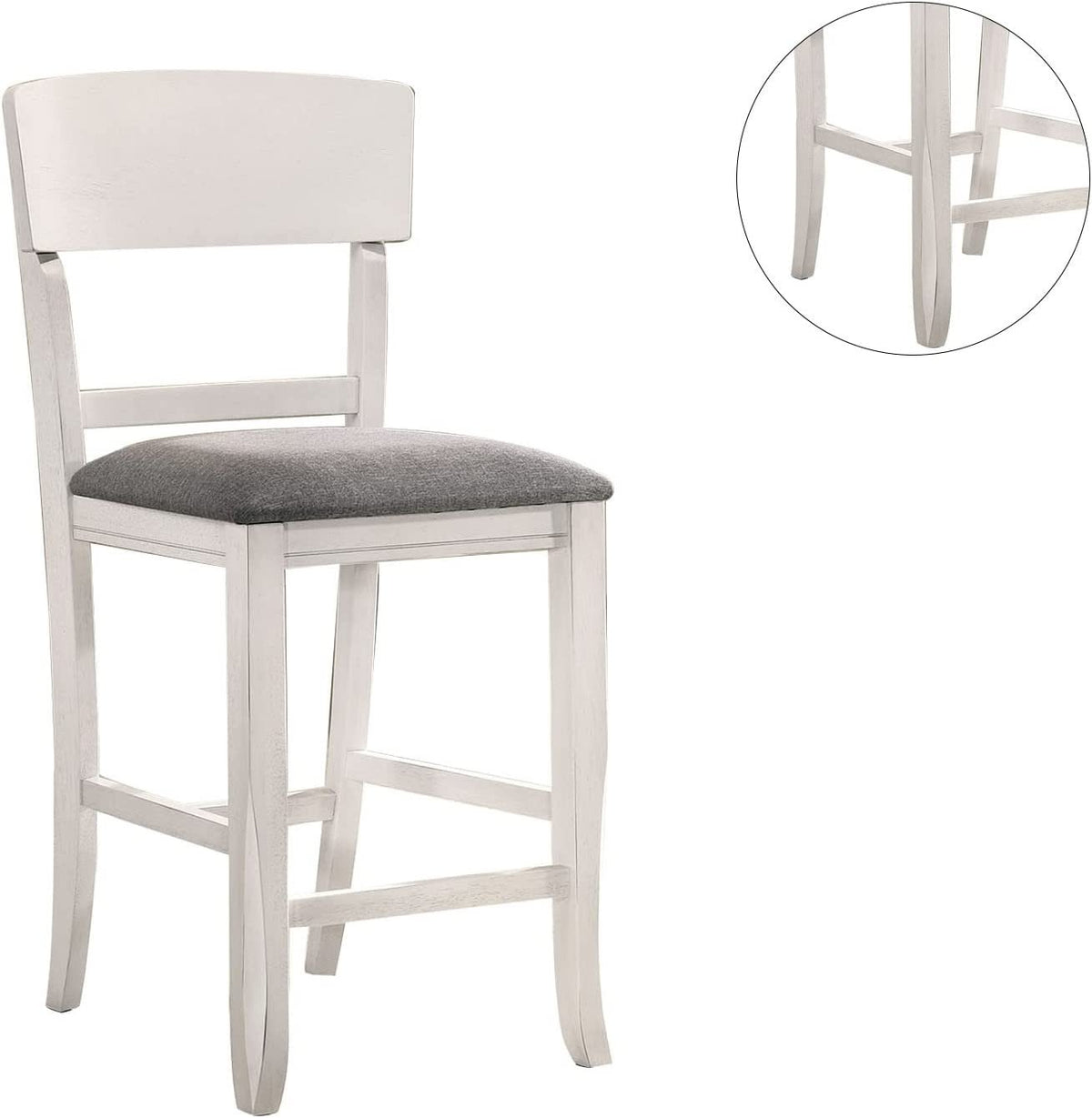 Contemporary Dining Room Counter Height Chairs Set of 2 Chairs only White Solid wood Gray Padded Fabric Seat - 1st Choice Furniture Direct