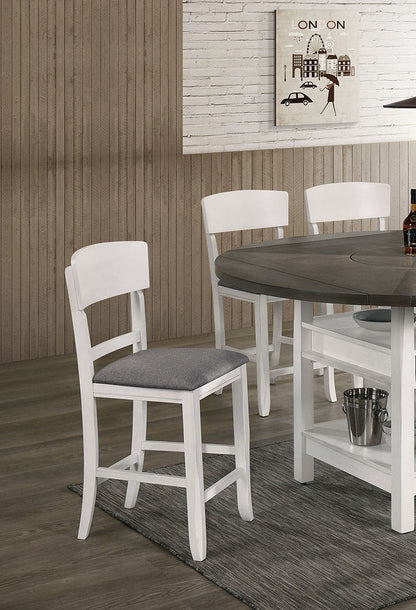Contemporary Dining Room Counter Height Chairs Set of 2 Chairs only White Solid wood Gray Padded Fabric Seat - 1st Choice Furniture Direct
