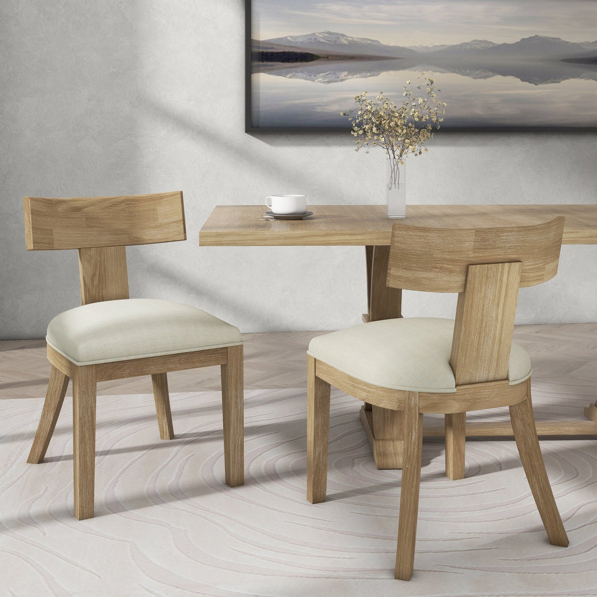 Contemporary Fabric Upholstered Side Dining Chairs Set of 2 with Curved Back in Beige - 1st Choice Furniture Direct