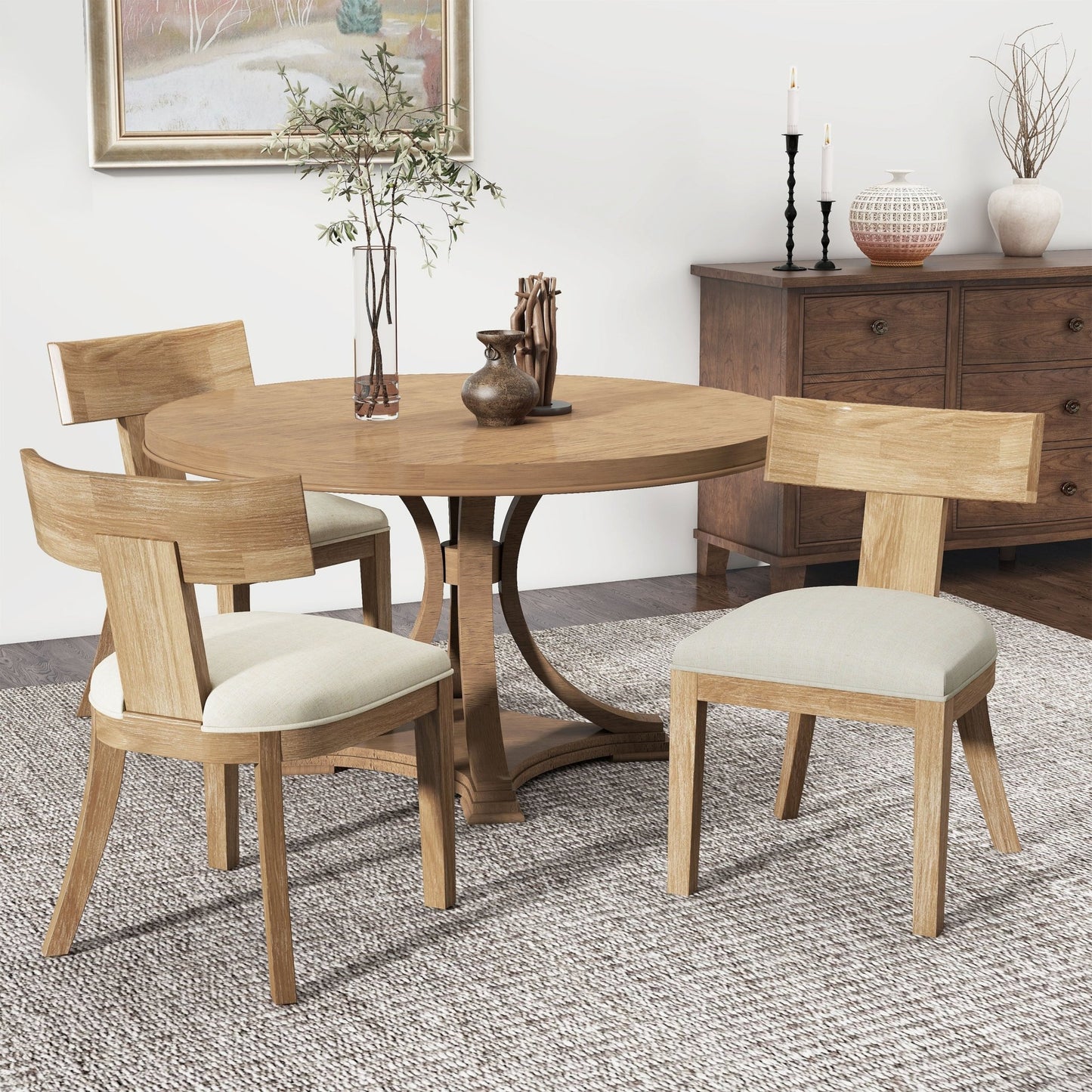 Contemporary Fabric Upholstered Side Dining Chairs Set of 2 with Curved Back in Beige - 1st Choice Furniture Direct