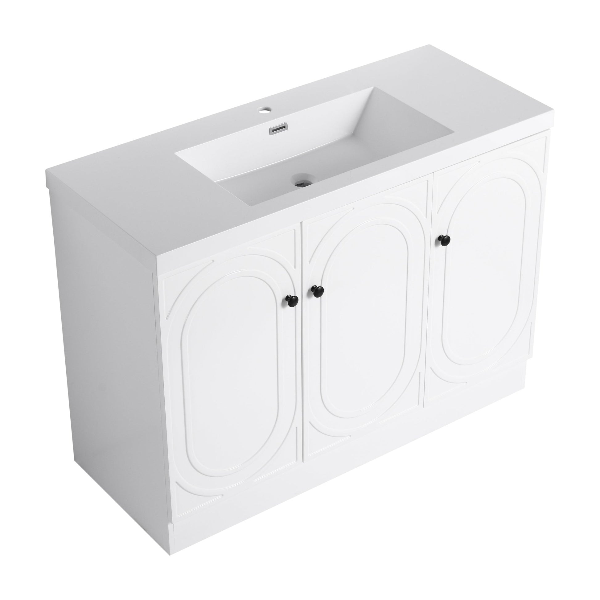 Contemporary Freestanding Bathroom Vanity with White Resin Sink & Soft - Close Cabinet Doors, Plywood, 48' - 1st Choice Furniture Direct