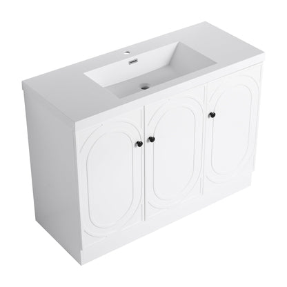 Contemporary Freestanding Bathroom Vanity with White Resin Sink & Soft - Close Cabinet Doors, Plywood, 48' - 1st Choice Furniture Direct