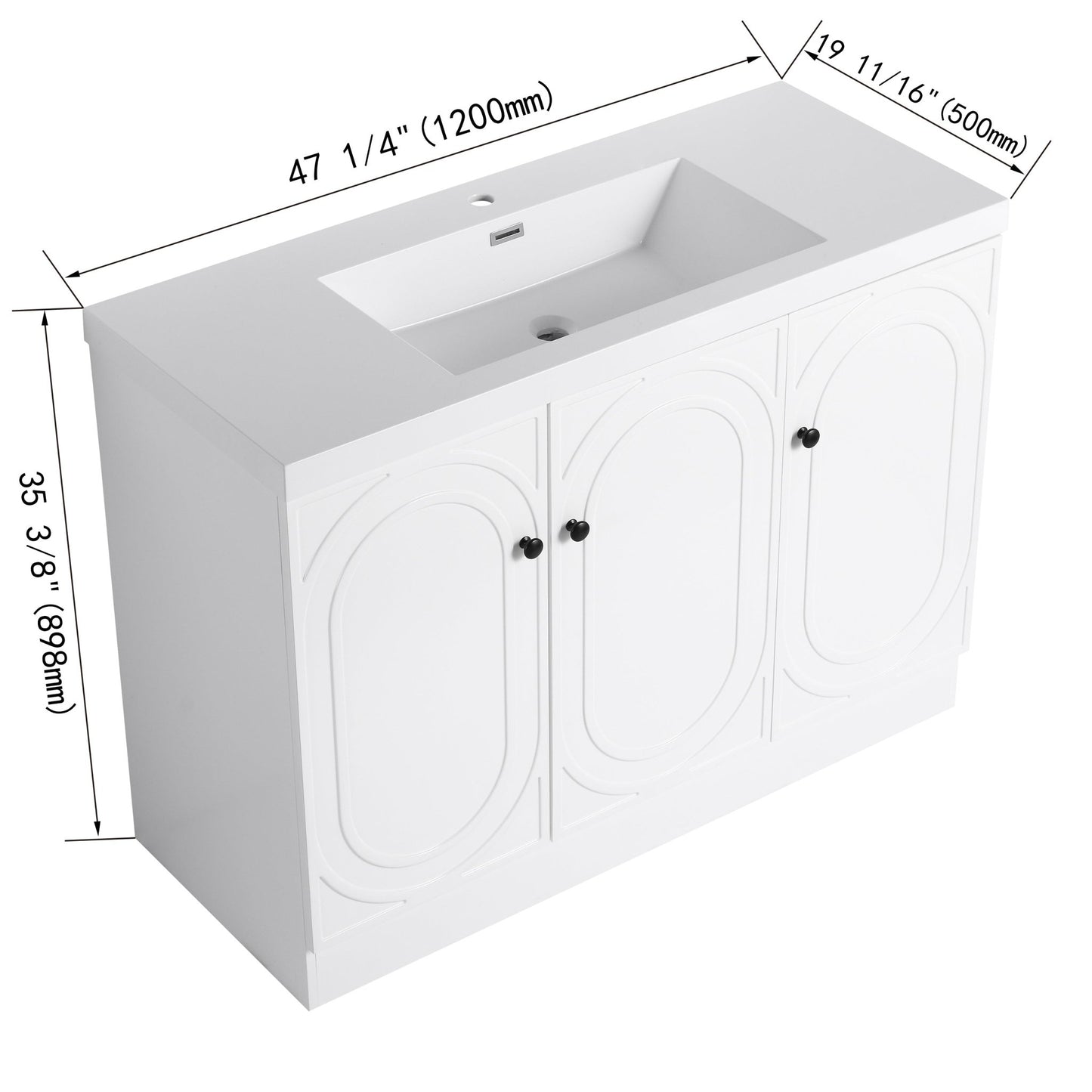 Contemporary Freestanding Bathroom Vanity with White Resin Sink & Soft - Close Cabinet Doors, Plywood, 48' - 1st Choice Furniture Direct