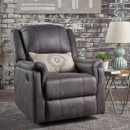 Contemporary Glider Recliner Chair with Swivel Function in Slate Microfiber - 1st Choice Furniture Direct
