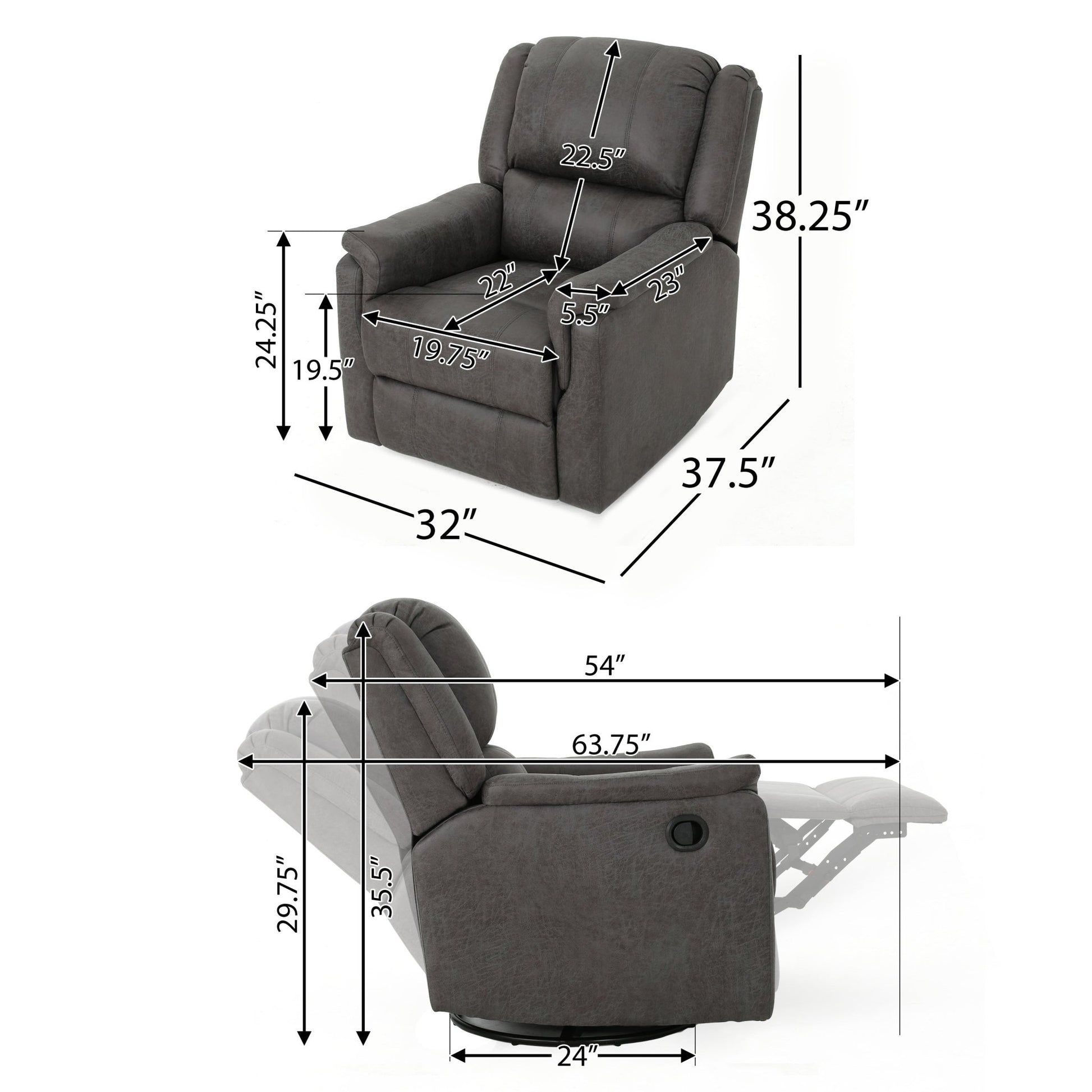 Contemporary Glider Recliner Chair with Swivel Function in Slate Microfiber - 1st Choice Furniture Direct