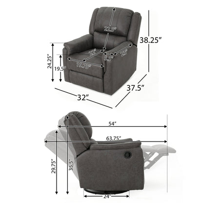 Contemporary Glider Recliner Chair with Swivel Function in Slate Microfiber - 1st Choice Furniture Direct