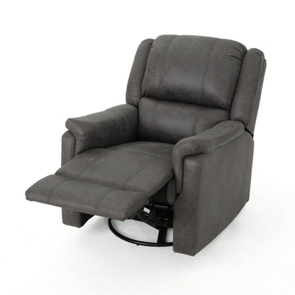 Contemporary Glider Recliner Chair with Swivel Function in Slate Microfiber - 1st Choice Furniture Direct
